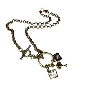 Gold chain, layering, jeweled, toggle, clasp charm necklace with TV rabbit  lamp